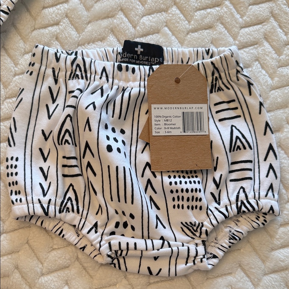 Modern Burlap Baby Bloomers in Black and White 100% organic cotton